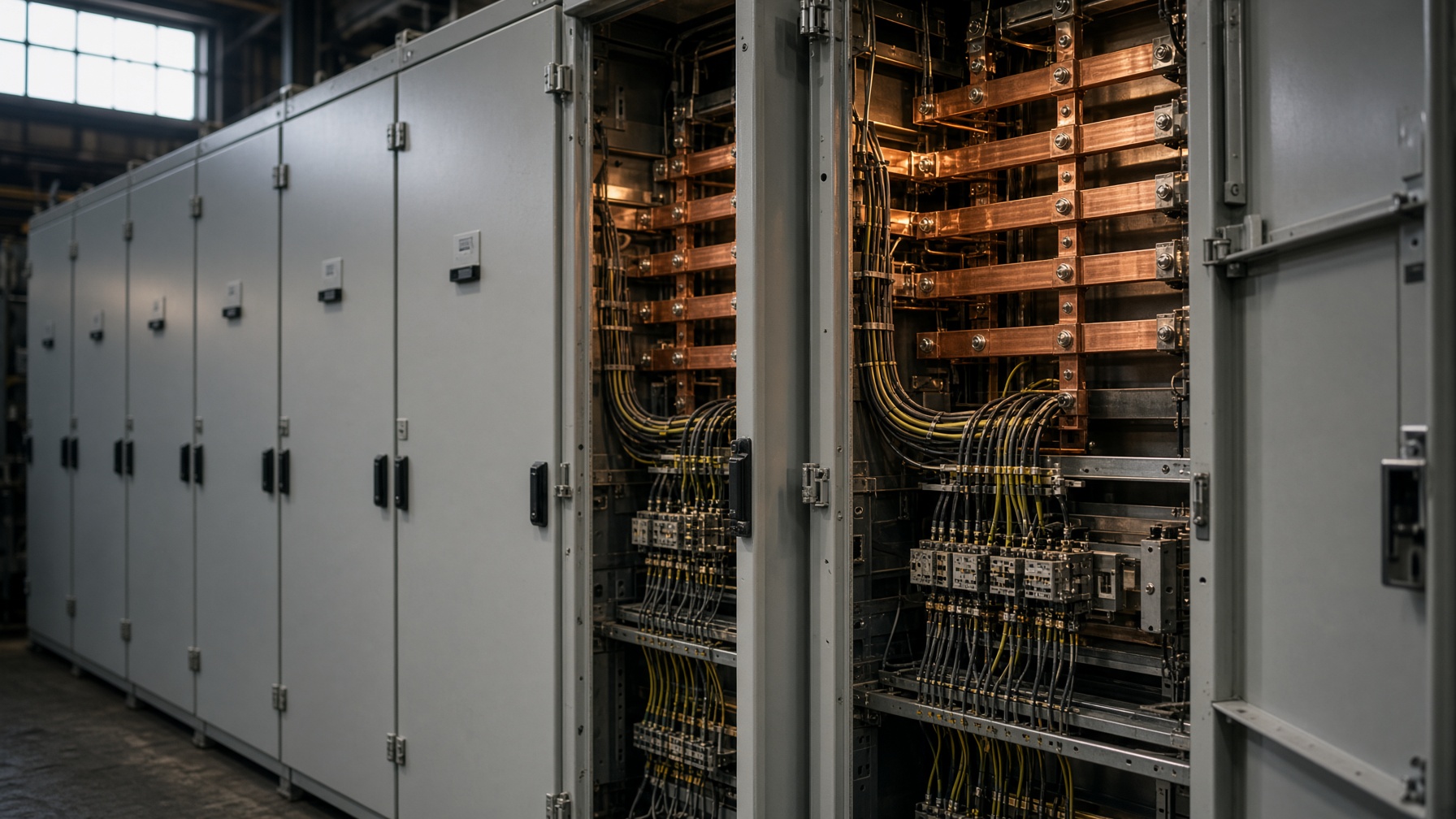Open power control center with copper busbars